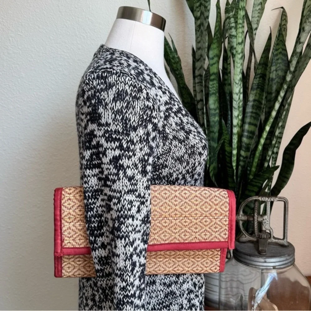 Vintage Woven Straw and Silk Clutch Purse – Boho Summer Bag‎ festival unique